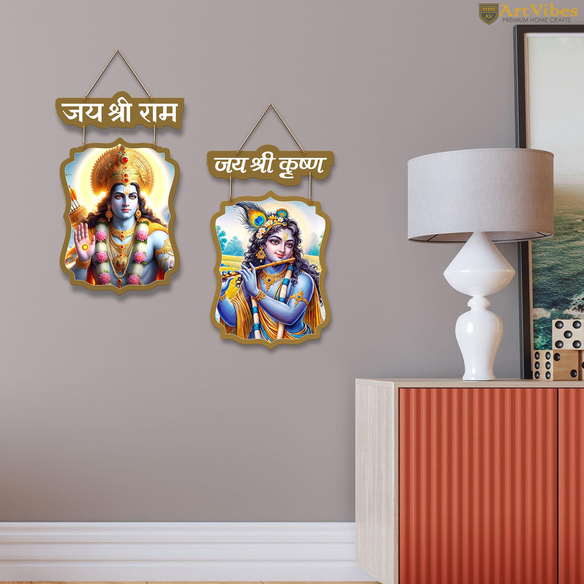 Artvibes Shri Ram and Krishna Wall Hanging Home Decorative Wall Art for Living room | Spiritual Decor Items | Wall Poster | Artwork| Stylish Modern Decor Item | Gift Items (WH_9722N), Set of 2