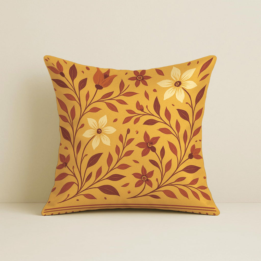STITCHNEST Satin Cushion Covers Traditional Cow and Floral Design in Rajasthani Style, 24x24 Inch, Pack of 2 for Spiritual & Artistic Living Room Decor