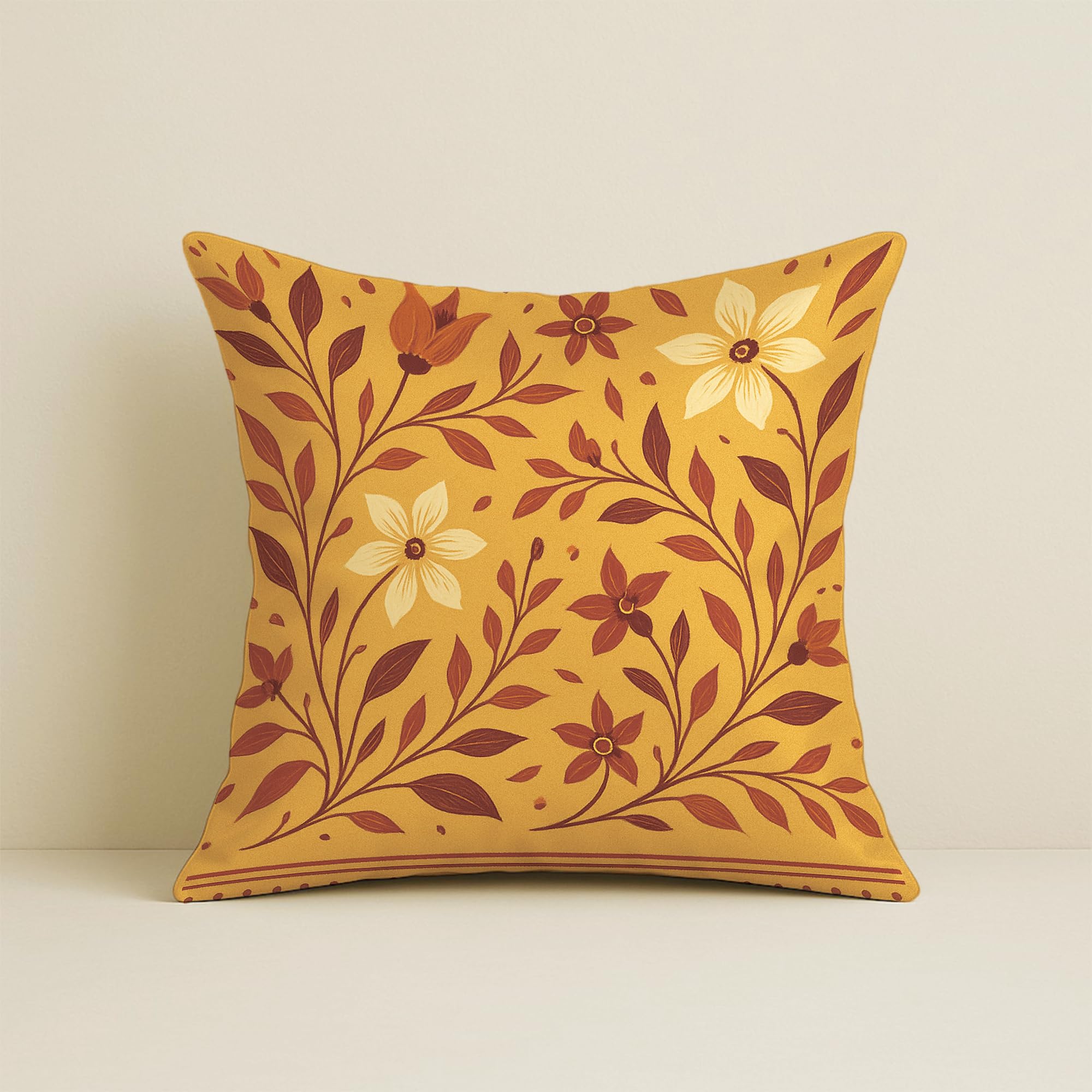 STITCHNEST Satin Cushion Covers Traditional Cow and Floral Design in Rajasthani Style, 16x16 Inch, Pack of 5 for Spiritual & Artistic Living Room Decor