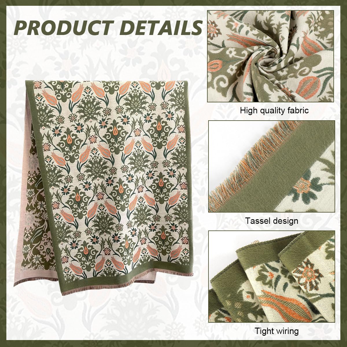 SANNIDHI Winter Shawl for Women, Imitation Cashmere Scarf, 65x185cm Green