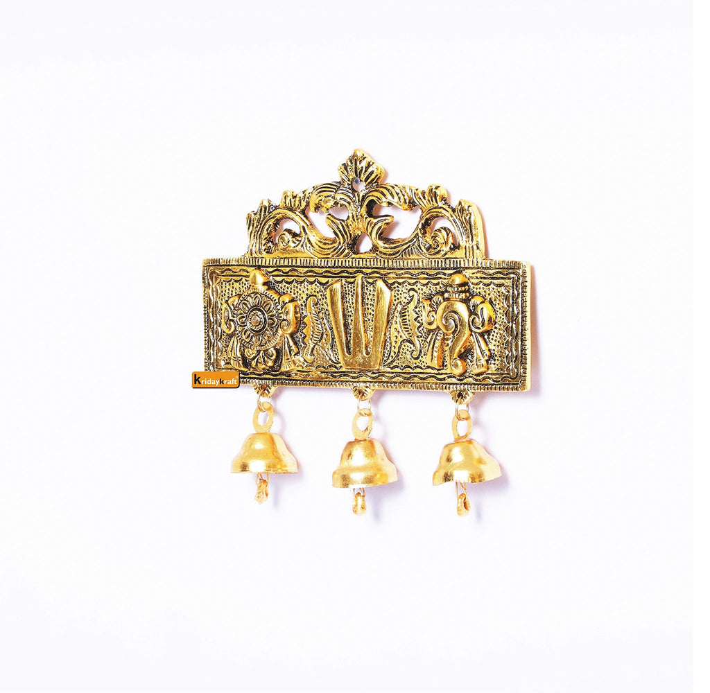 KridayKraft Tirupati Door Hanging Shankh Chakra Namah Latkan Gold Plating Antique Decorative for Home,Office & Room,Showpiece Figurines,Religious Idol..., 15 cm , 3 cm