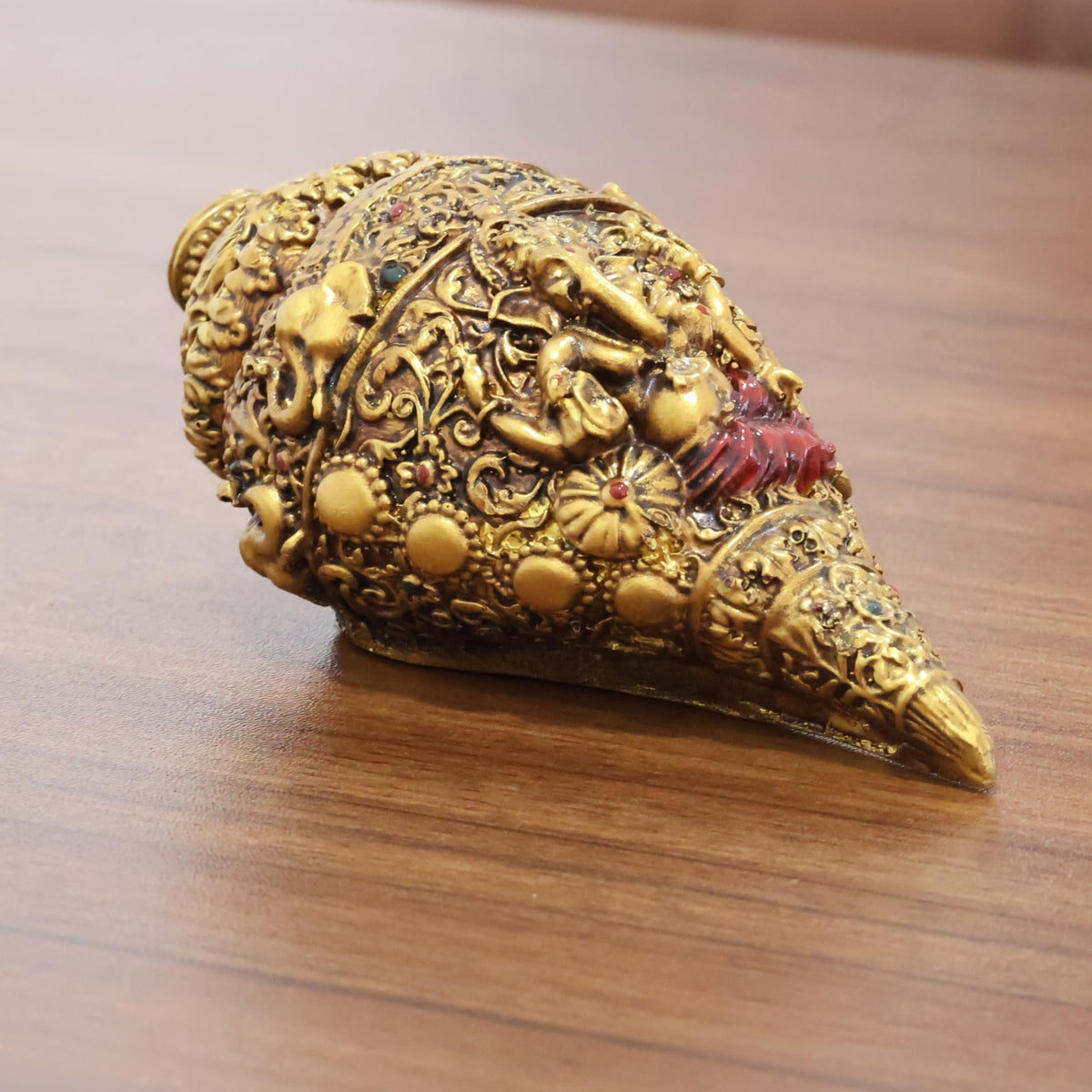 KridayKraft Decorative Lord Ganesha Shank, Gold-Toned, Conch Shell for Wealth, Prosperity and Good Luck Intricate Design, 22cm (9) x 11cm (4) polyresin