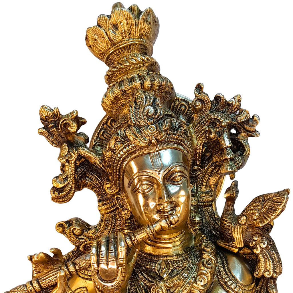 Svarup Brass Krishna Bhagwan Idol Murli Kishan Murti Playing Bansuri Gift for Home Mandir Decor Marriage Height 29 Inch Weight 16 Kg Antique Gold