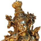 Svarup Brass Krishna Bhagwan Idol Murli Kishan Murti Playing Bansuri Gift for Home Mandir Decor Marriage Height 29 Inch Weight 16 Kg Antique Gold