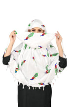 PRACHARAN Cotton Innovative Stylish Peacock Printed Pattern Fancy Female Scarf With Sun Protection Cover Face Cotton Driving Scarf For Women's and Girls, White