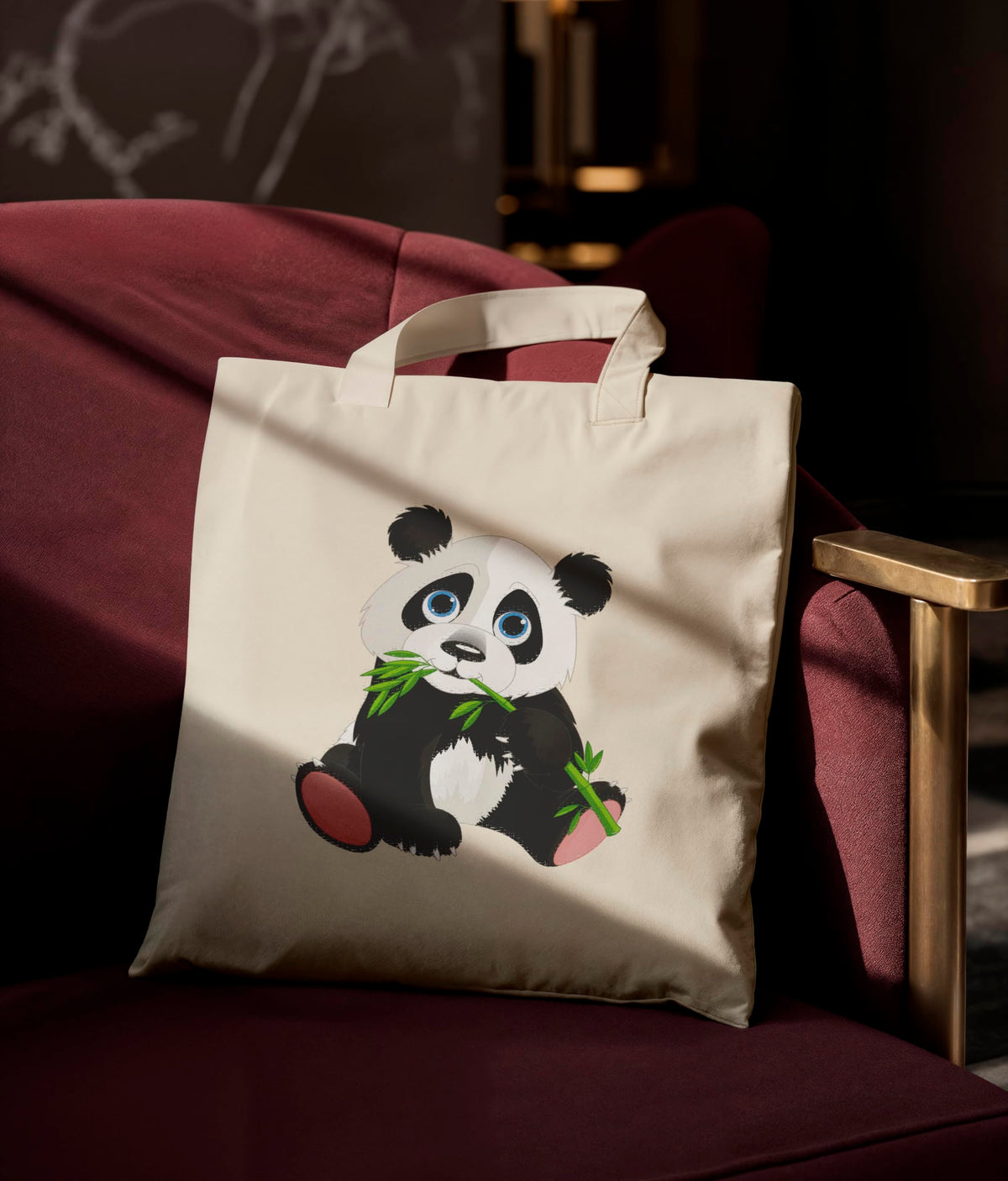 Reusable Cotton Fabric Cute Panda with Bamboo Design Printed Tote Bag Ideal for Travel Shopping College & Office Use