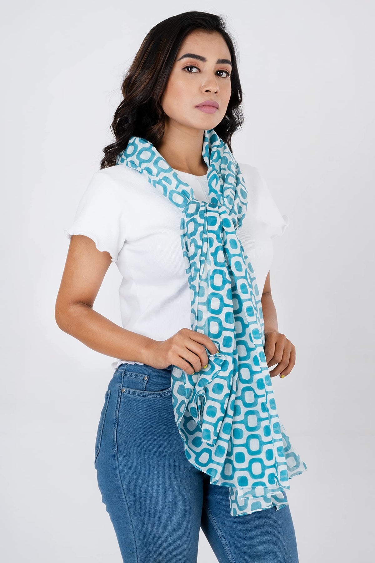 AQVA Printed Cotton Scarf for Women Stylish (Deco Midnight) | Head and Face Cover Scarf for Girls with 100% Cotton | Soft & Lightweight Scarves/Stoles for all Weather (72 x 43 in)