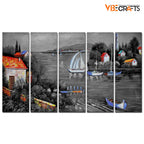 VIBECRAFTS Beautiful Lake View Scenery 5 Pieces Canvas Wall Painting For Home | Office | Living Room | Gift(PTVC5Pcs4_8552)
