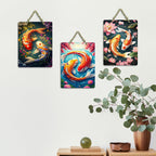 Artvibes Koi Fish Art Home Decorative Wall Art MDF Wooden Wall Hanger for Living Room | Wall Sculpture | Signs & Plaques | Graphic Artwork | Poster | Wall Accents | Unique Gift (WH_96169N), Set of 3