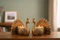 Kridaykraft Aluminum Peacock Pair Tealight Candle Holder Set | Gold Finish Traditional Decorative Showpiece for Home Decor, Diwali Diya, Living Room, Table Centerpiece & Festive Gifting (Set of 2)