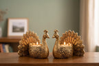 Kridaykraft Aluminum Peacock Pair Tealight Candle Holder Set | Gold Finish Traditional Decorative Showpiece for Home Decor, Diwali Diya, Living Room, Table Centerpiece & Festive Gifting (Set of 2)