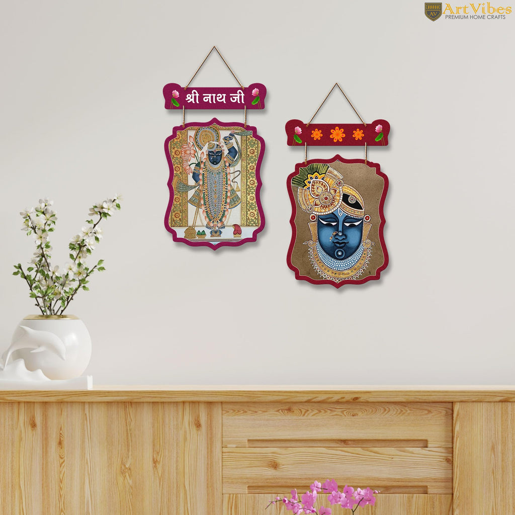 Artvibes Shri Nathji Pichwai Art Wall Hanging Home Decorative Wall Art for Prosperity | Spiritual Decor Items | Wall Poster | Graphic Art| Stylish Modern Decor Item | Gift Items (WH_9705N), Set of 2