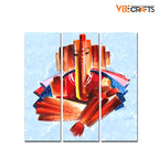 VIBECRAFTS 3 Pieces Beautiful Shree Ganesha Canvas Wall Painting Fitted With Wooden Frame For Home | Office | Living Room | Gifts (PTVC3Pcs1_9573)