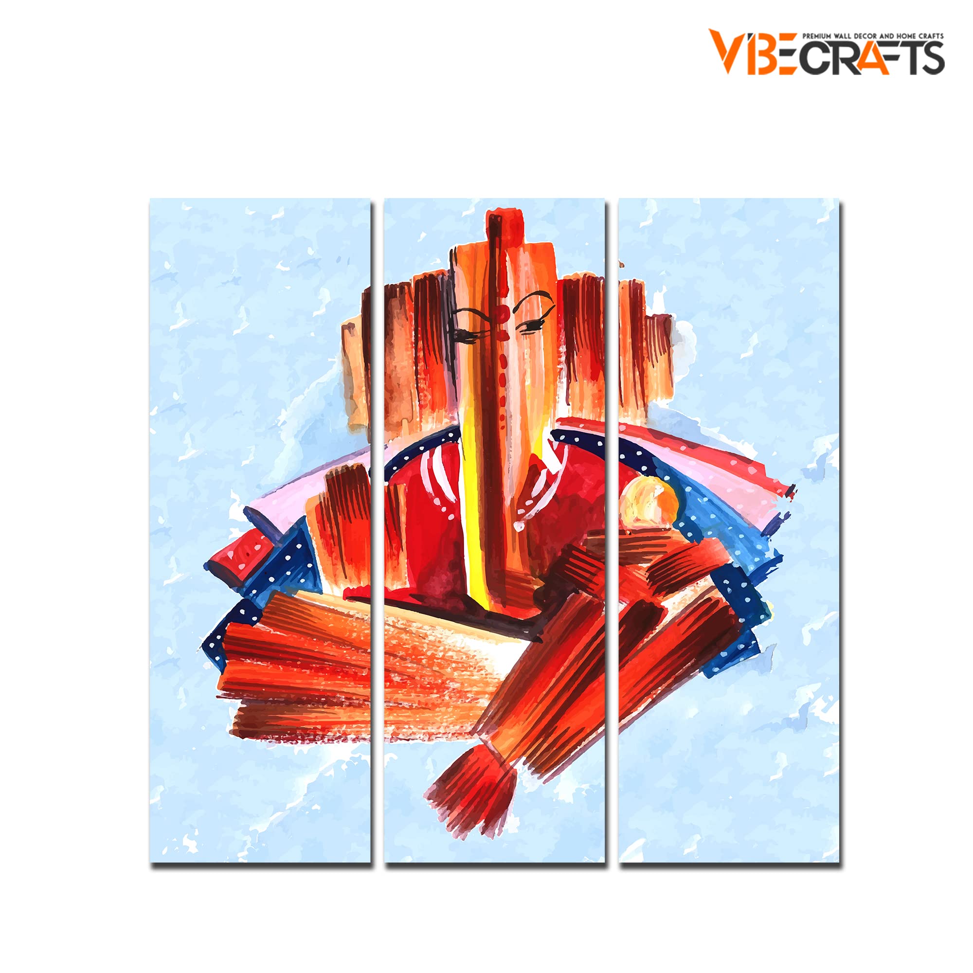 VIBECRAFTS 3 Pieces Beautiful Shree Ganesha Canvas Wall Painting Fitted With Wooden Frame For Home | Office | Living Room | Gifts (PTVC3Pcs1_9573)