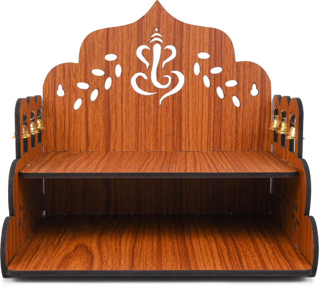 GOJEEVA KRAFT Engineered Wood Hand Crafted Carved Pattern Home Temple for Idols Temple for Home and Office I Ganesh Ji Devghar | Set Top Box Stand I Wooden Mandir (Pack of 1) (Medium)