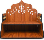 GOJEEVA KRAFT Engineered Wood Hand Crafted Carved Pattern Home Temple for Idols Temple for Home and Office I Ganesh Ji Devghar | Set Top Box Stand I Wooden Mandir (Pack of 1) (Medium)