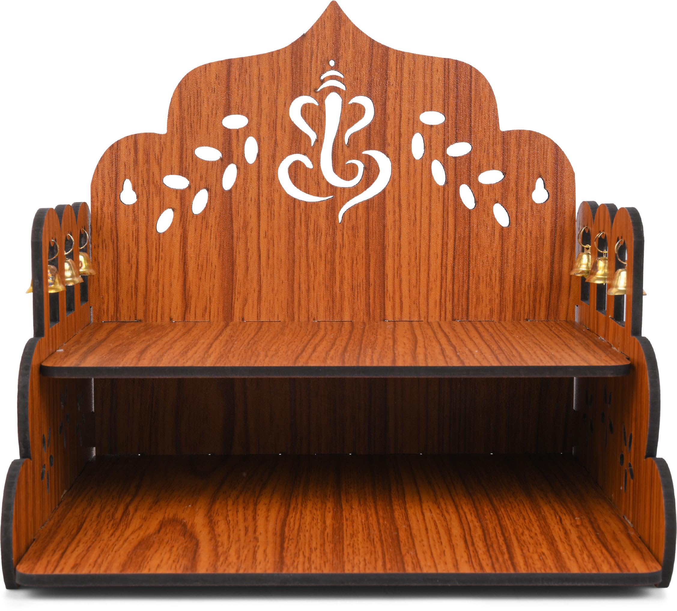 GOJEEVA KRAFT Engineered Wood Hand Crafted Carved Pattern Home Temple for Idols Temple for Home and Office I Ganesh Ji Devghar | Set Top Box Stand I Wooden Mandir (Pack of 1) (Medium)