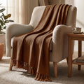 HOKIPO Hazel Brown All Season Cotton Sofa Throw 50x60 Inches, Soft Decorative Living Room Sofa Throw Blanket with Tassels, 'Blush Haven' Series (IN-1134-BRN) Kafalo