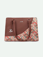 ZOUK Mughal Art Multicolor Office Essential Bag | Jute | Vegan Leather Handcrafted Tote Bag With Double Handle Shoulder Strap| Multicolor
