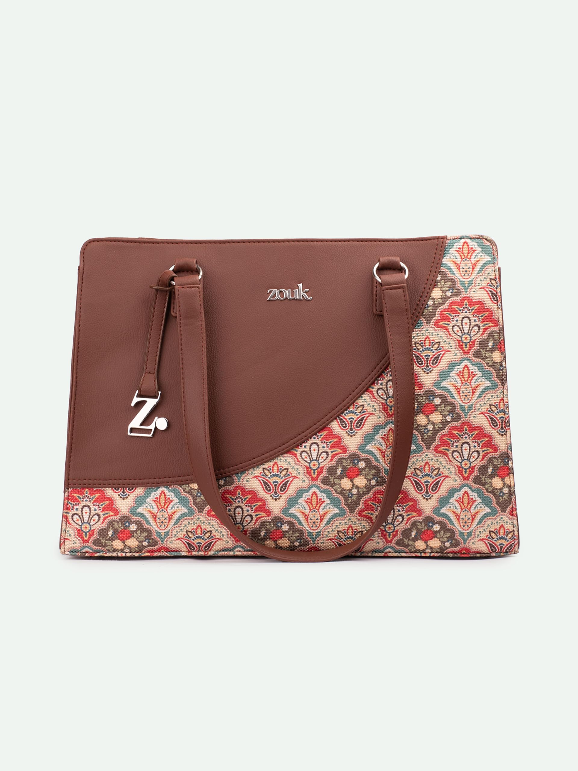 ZOUK Mughal Art Multicolor Office Essential Bag | Jute | Vegan Leather Handcrafted Tote Bag With Double Handle Shoulder Strap| Multicolor