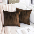 Khooti Velvet Striped Cushion Cover Pack of 1-38 x 38 / 97 x 97 cm | Brown | Soft Pillow Covers Cushion Case for Sofa Bedroom Livingroom Chair Car, Cushion Cover with Zig Zag Pattern