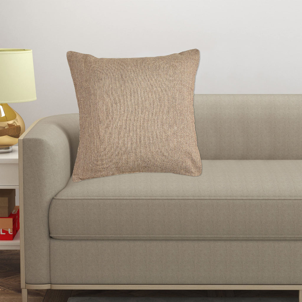 Yellow Weaves Jute Texture 250 TC Cushion Covers, (16 X 16 Inches), Beige, 1 Piece