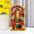 ARTVARKO Brass Lord Ganesh Murti Ganesha Sitting on Lotus Singhasana with Kalash and Mouse Idol Statue for Home Showpiece and Gift Height 7.5 Inch.