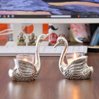 KridayKraft Aluminium Pair of Swans for Good Luck and Love | Candle Holder for Home Decor Tabletop | Showpiece for Gifting Anniversary Valentine's Day (Votive Candle Holders)