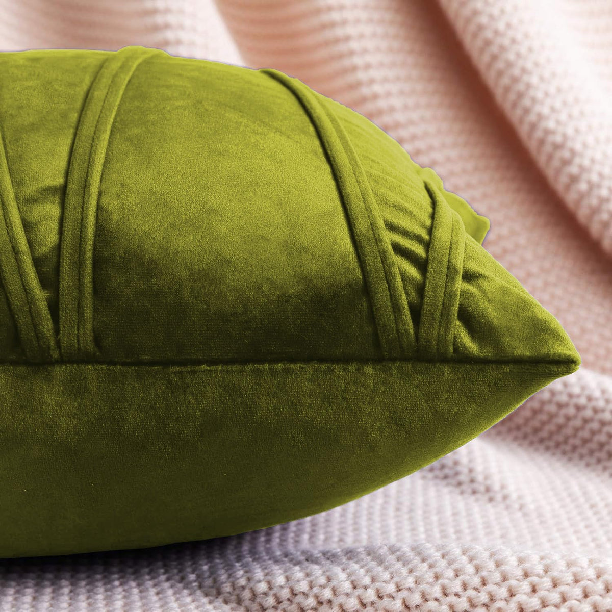 Khooti Velvet Striped Cushion Cover Pack of 1-18X18/46X46 Cm | Olive | Soft Pillow Covers Cushion Case for Sofa Bedroom Living Room Chair Car, Cushion Cover with Zig Zag Pattern
