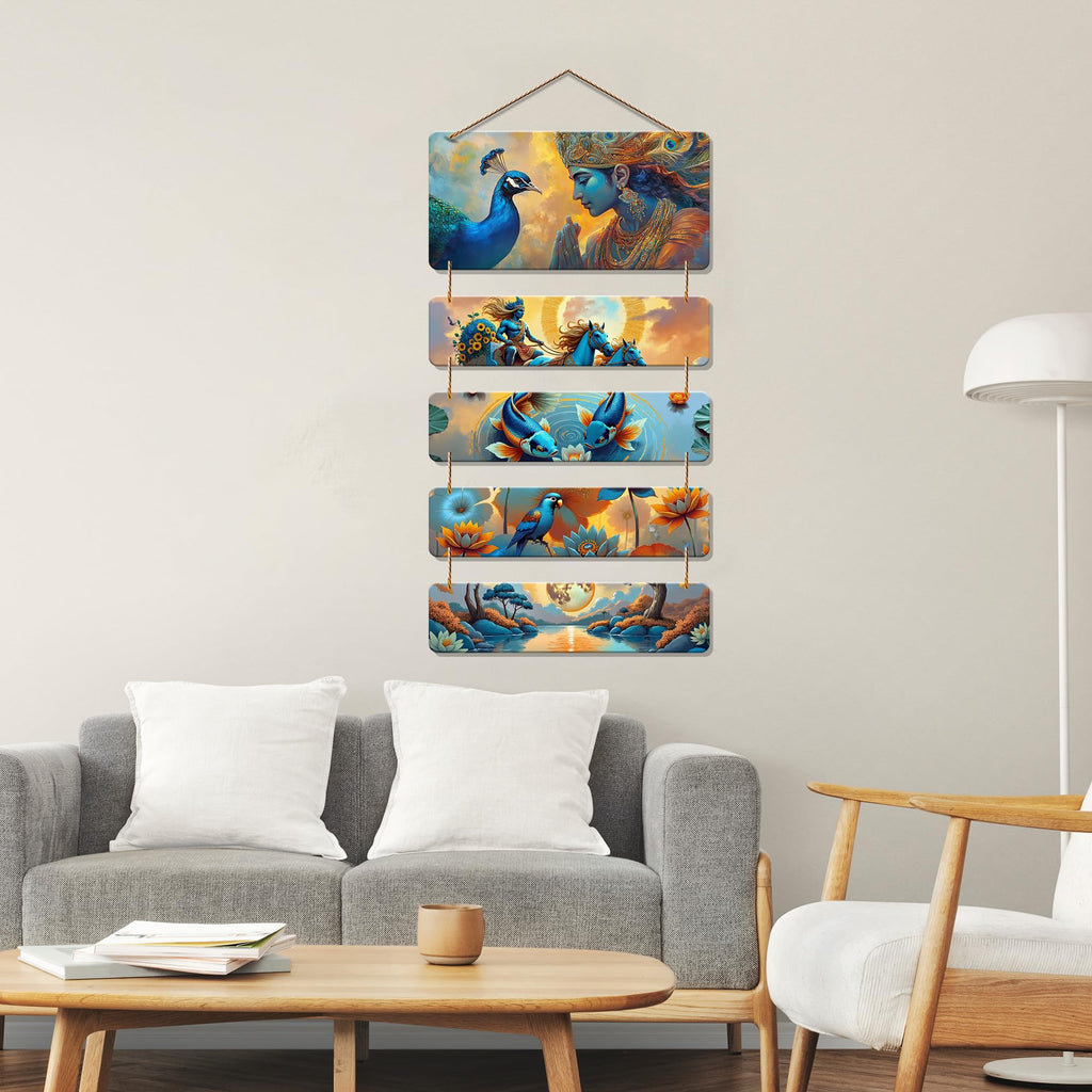 Artvibes Krishna and Nature Wall Hanging Home Decorative Wall Art for Living room | Spiritual Decor Items | Handcrafted Art | Wall Poster | Artwork| Stylish Modern Decor Item | Gift Items (WH_6736N)