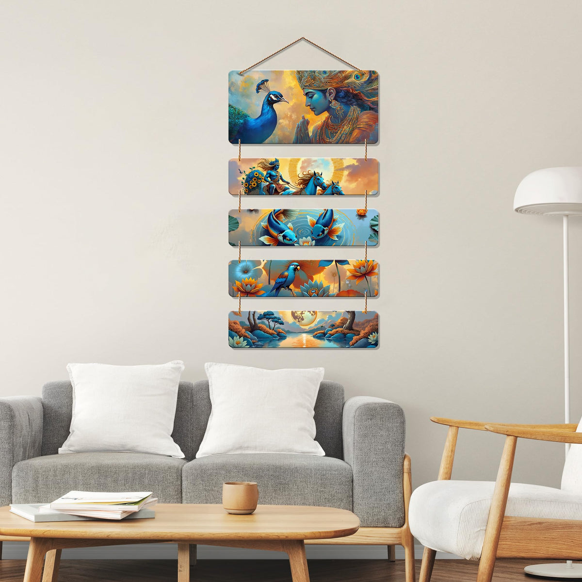 Artvibes Krishna and Nature Wall Hanging Home Decorative Wall Art for Living room | Spiritual Decor Items | Handcrafted Art | Wall Poster | Artwork| Stylish Modern Decor Item | Gift Items (WH_6736N)