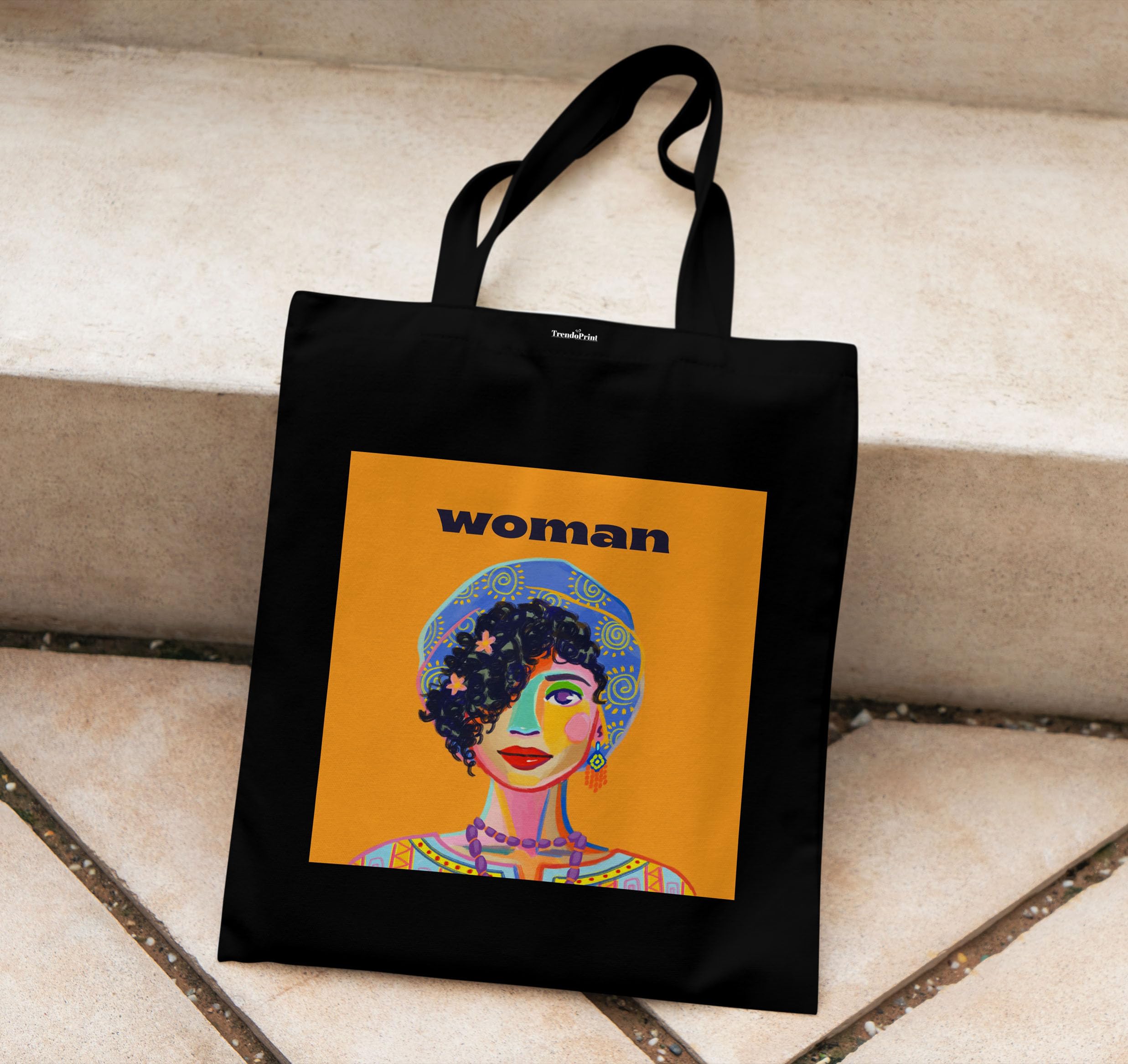 TrendoPrint Eco-Friendly Printed Black Tote Bag 14 x 16 inch with Makeup Pouch for College, Shopping and Travelling (TB148)