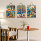 Artvibes Women & Kids Under The Tree Decorative Wall Art MDF Wooden Wall Hanger for Home | Handcrafted Art | Festive Decor | Wall Poster | Paintings For Wall | Ideal Gifts (WH_9684N), Set of 3