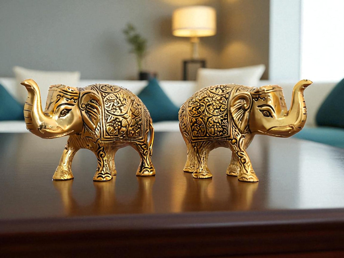 KridayKraft Handcrafted Intricately Detailed Gold-Plated Metal Elephant Showpiece Vastu- Symbol of Prosperity,Friendly Décor for Living Room for Home & Office Décor