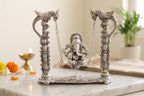 KridayKraft Aluminium Lord Ganesha on Parrot Jhula Idol | Silver Oxidized Finish Decorative Showpiece for Home Decor, Temple, Living Room, Office & Festive Gifting.