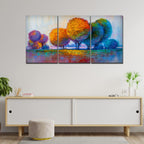 VIBECRAFTS 3 Pieces Beautiful Round Trees Canvas Wall Painting Fitted With Wooden Frame For Home | Office | Living Room | Gifts(PTVC3Pcs3_11517)