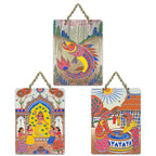 Artvibes Traditional Cultural Artwork Decorative MDF Wooden Wall Art for Home | Handcrafted Art | Festive Decor | Aesthetic Wooden Decor | Paintings For Wall | Ideal Gifts (WH_96129N), Set of 3
