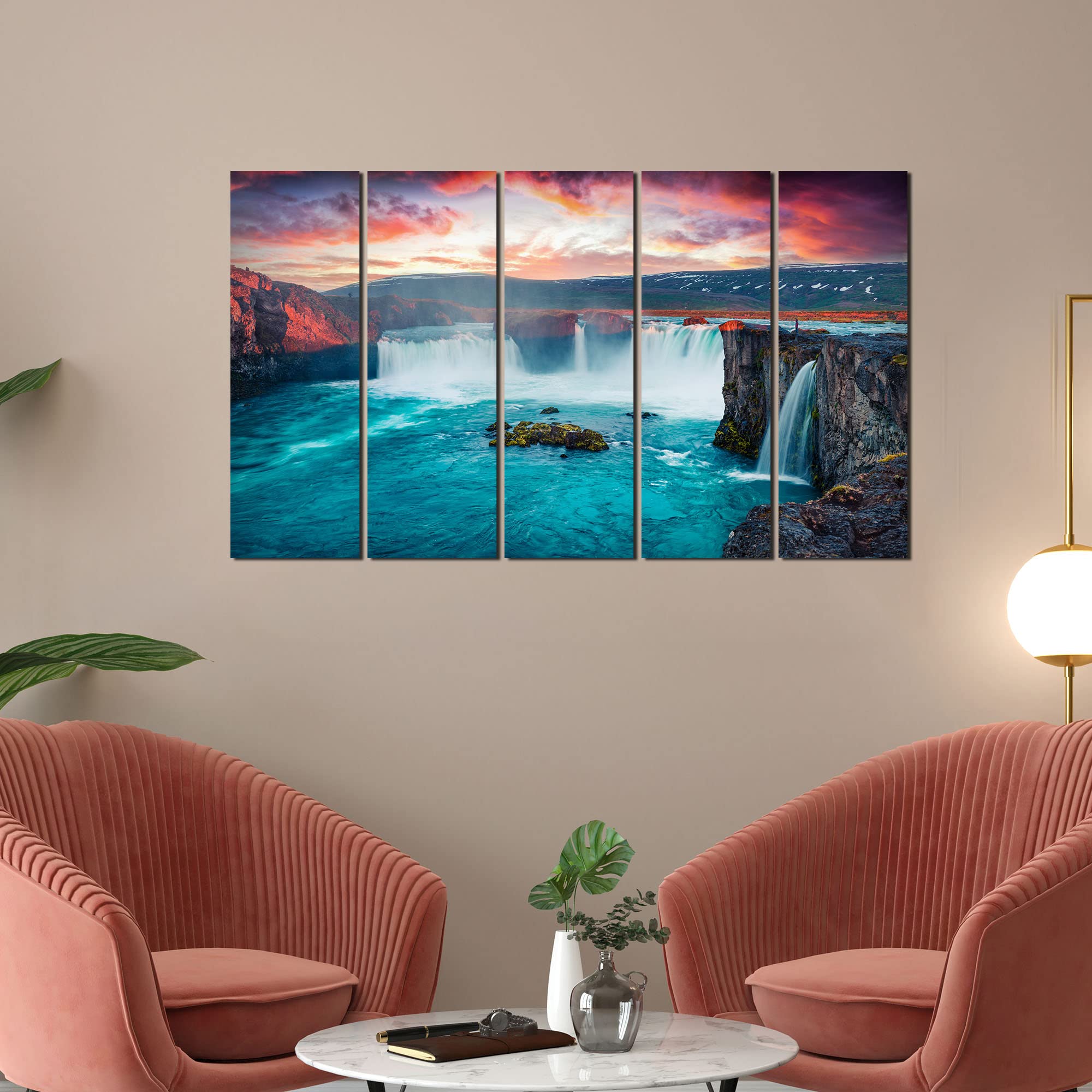 VIBECRAFTS Beautiful Waterfall 5 Pieces Canvas Wall Painting For Home | Office | Living Room | Gift (PTVC5Pcs4_8539)
