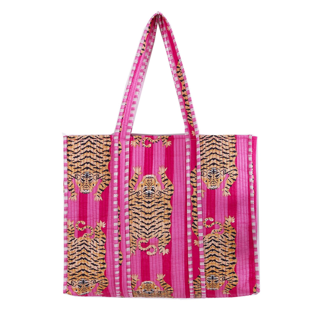 Ravaiyaa - Attitude is everything Women & Man Beautiful Printed Cotton Grocery Shopping Bag | Shoulder Bag | Cotton Tote Bag | Travel Tote Bags 18x5.5x16 Inch (Pink Tiger)