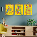 Artvibes Blissful Bird Aquatic Fish & Vibrant Parrot Art Decorative Wall Art MDF Wooden Wall Hanger for Home | Handcrafted Art | Wall Poster | Graphic Artwork | Unique Gift (WH_9621N), Set of 3