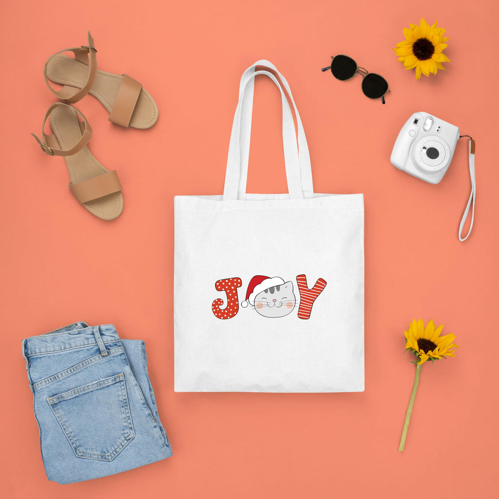 Happu-White Cotton Canvas Tote Bag with Zip | Happy Christmas Festive Print | Reusable, Washable & Eco-Friendly Multi-Purpose Tote for Women & Girls HPK-3437