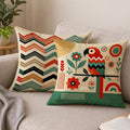 STITCHNEST Printed Satin Cushion Covers Colorful Parrot with Botanical & Geometric Chevron Design, 24x24 Inch, Pack of 2 for Artistic, Playful & Boho Home Styling