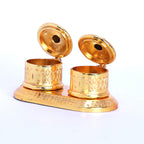 Prince Home Decor & Gifts Metal Golden Finish Chandan Roli Box Double Kumkum Dani Pooja Purpose