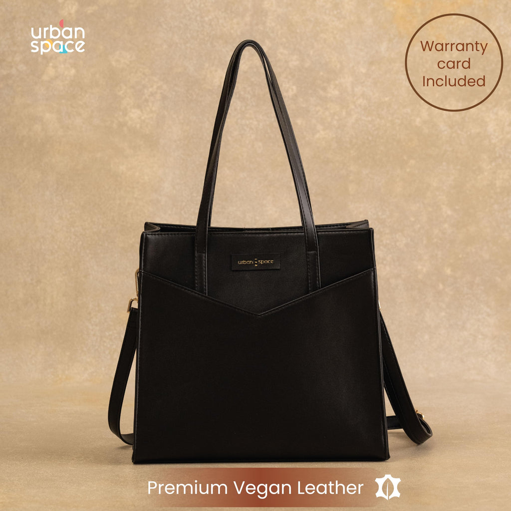 Urban Space Vegan Leather Women Tote Bag with Laptop compartment, Handbag for Work, Ladies purse, Stylish Shoulder Bag, Laptop ipad Tote Bags For Office Use, Gift for Women (Adele Black)