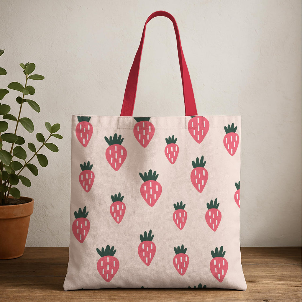The Purple Tree Strawberry Printed Canvas Tote Bag For Women- 1 Pc, cute Tote Bag, Stylish Bags For Women