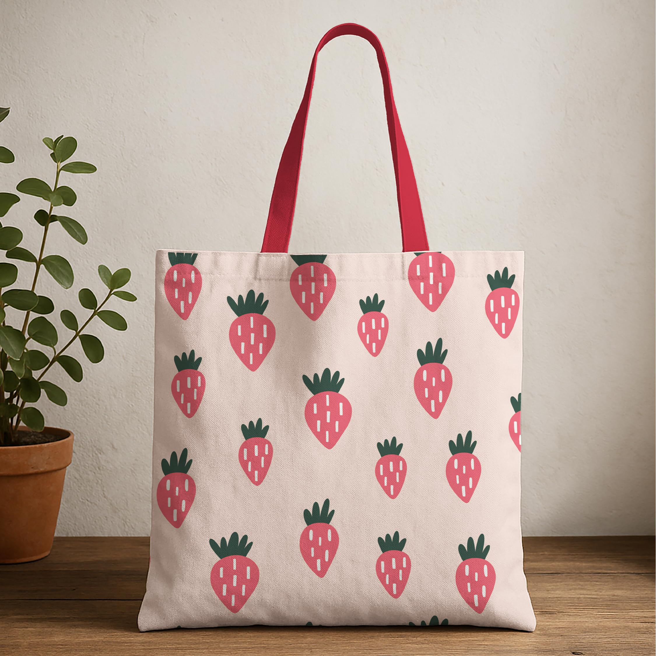 The Purple Tree Strawberry Printed Canvas Tote Bag For Women- 1 Pc, cute Tote Bag, Stylish Bags For Women