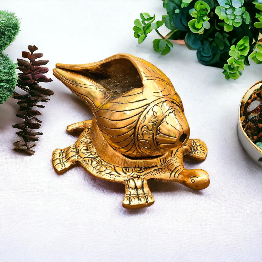 KridayKraft Shank Kachhua Stand Turtle for Vastu Feng Sui,Kachua Yantra for Good Luck & Evil Eye Protection,Metal Tortoise Staute Animal Showpiece Figurine & Gifting Items