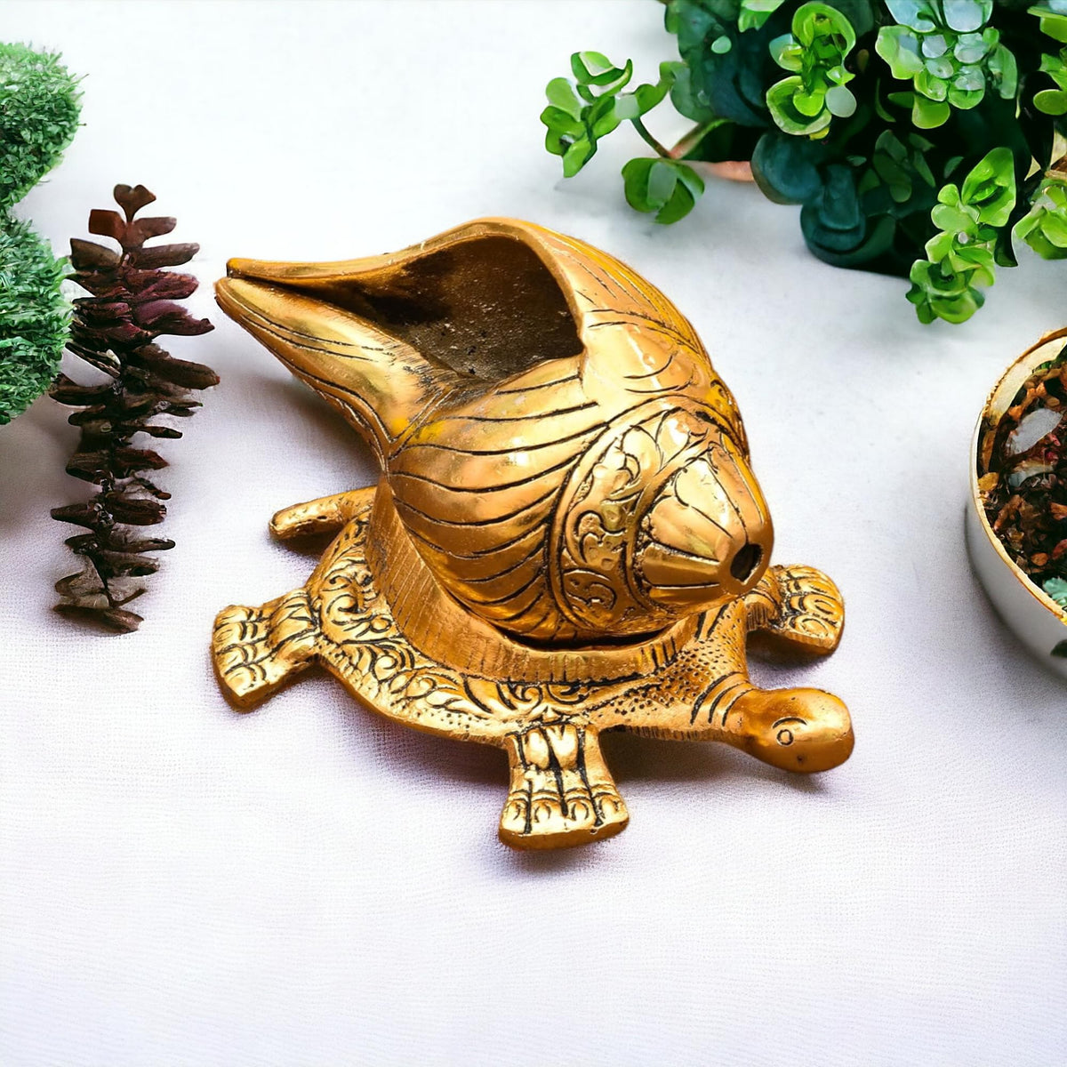 KridayKraft Shank Kachhua Stand Turtle for Vastu Feng Sui,Kachua Yantra for Good Luck & Evil Eye Protection,Metal Tortoise Staute Animal Showpiece Figurine & Gifting Items