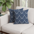HUESLAND Premium Cotton Cushion Cover 16 inch x 16 inch | Decorative Square Throw Pillow Covers Set for Sofa, Living Room & Bedroom | Set of 2 | Navy Wave