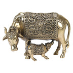 ARTVARKO Superfine Brass Kamdhenu Cow and Calf, Vastu Gau MATA Idol, Vastu Nandi Religious Showpiece, Temple Puja Home Décor 5 Inch